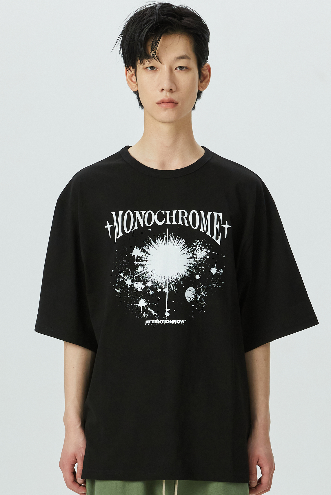 Edition1. 모노크롬 프린트 오버핏 반팔 티셔츠 (블랙)