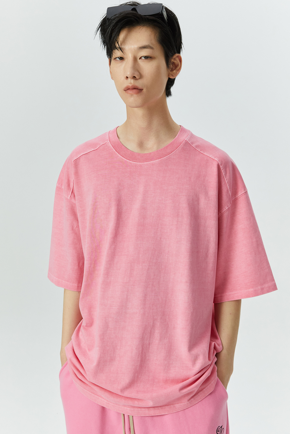Edition1. 숄더 컷 피그먼트 반팔 티셔츠 (핑크)