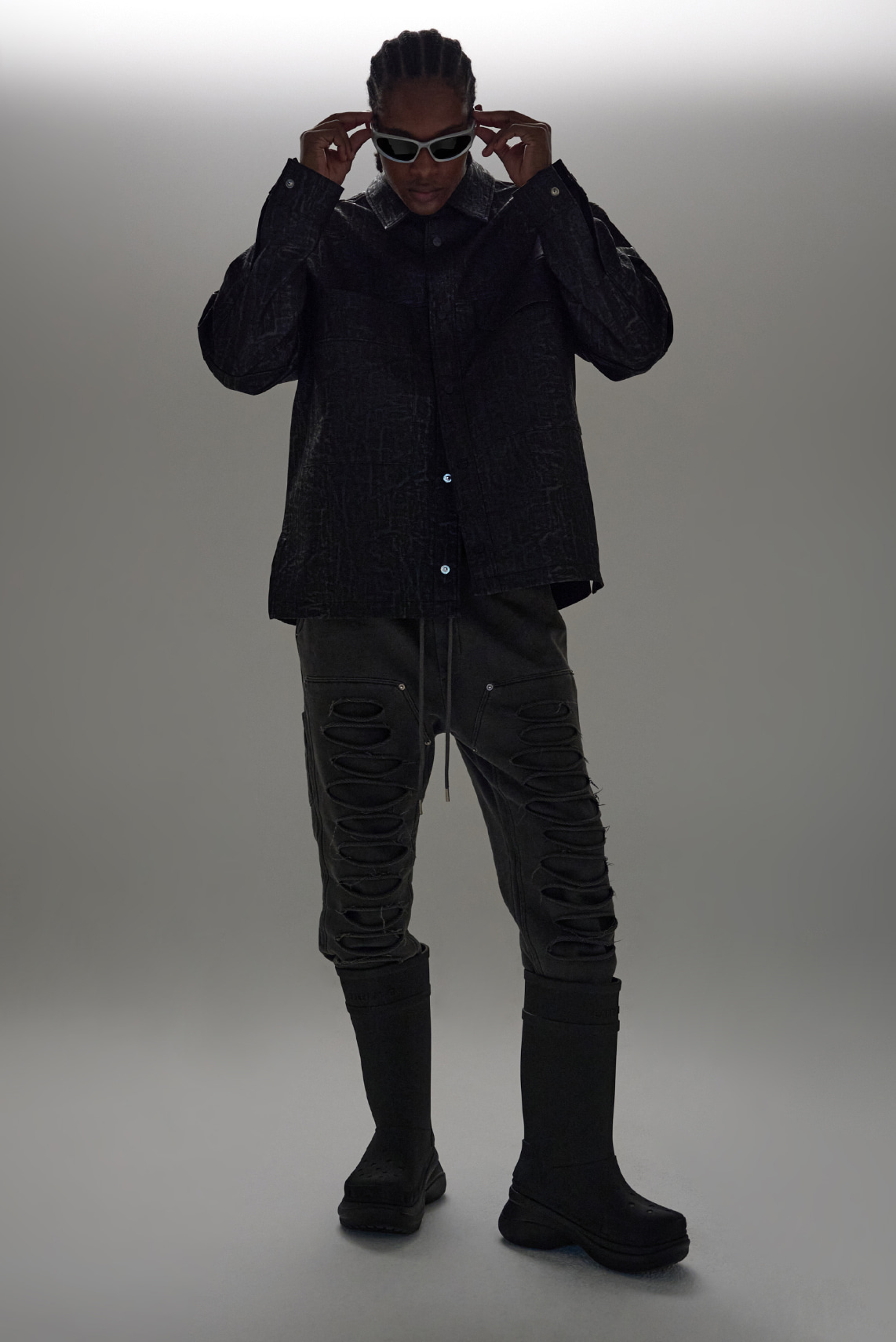 22FW01AWM11 데님 라이크 오버핏 레더 셔츠 자켓 (블랙)